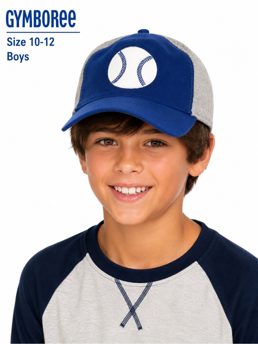 Gymboree Boys Baseball Cap Hat Blue Gray Size 10–12 Adjustable Stretch Fit